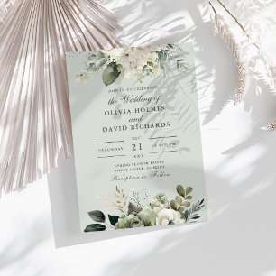 Weiche Salbeigrüne Florale Klassische Hochzeitsein Einladung