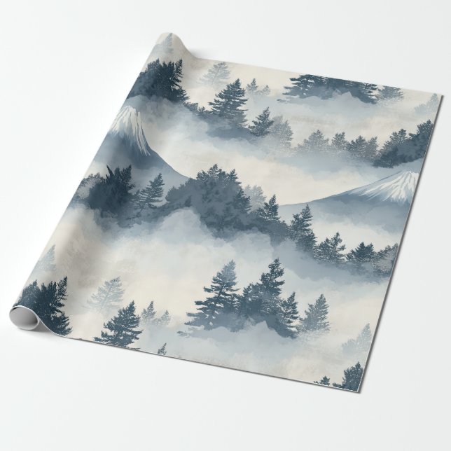 Weiche schneebedeckte Berggipfel - Blau Weiß Geschenkpapier (Ungerollt)