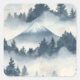 Weiche schneebedeckte Berggipfel - Blau Weiß Quadratischer Aufkleber