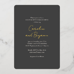 Weiche Schwarz-Gold-Schrift Chic-Paare Hochzeitsdu Folieneinladung