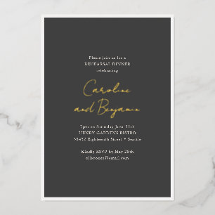 Weiche schwarze Gold-Schrift-Namen Probe-Dinner Folieneinladung