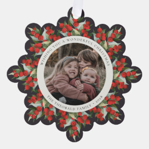 Weiche schwarze rote Beeren+Grünzeug Weihnachtspap Ornament Karte