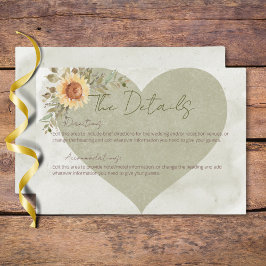 Weiche Sonnenblumen Boho Herz Hochzeit Details Begleitkarte