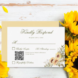 Weiche Sonnenblumen Hochzeitsstichtag QR-Code RSVP Karte