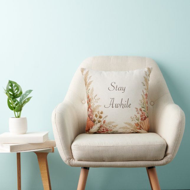 Weiche Terrakotta Boho Blumen Pampas Rahmen Kissen (Stuhl )