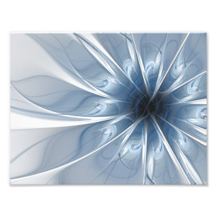 Weiche und zarte blaue Fraktal Fantasie Blume cu Fotodruck