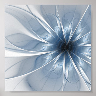 Weiche und zarte blaue Fraktal Fantasie Blume cu Poster