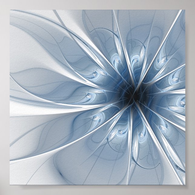 Weiche und zarte blaue Fraktal Fantasie Blume cu Poster (Vorne)
