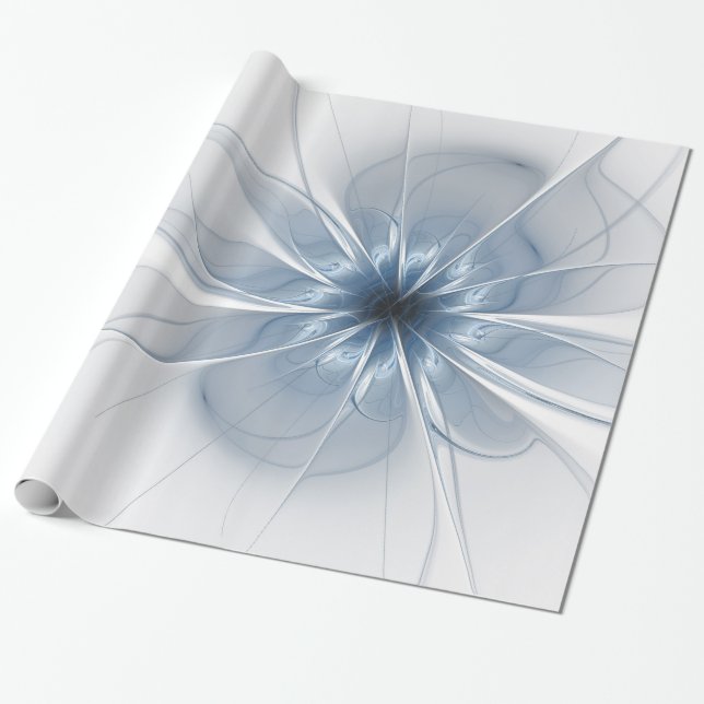 Weiche und zarte blaue Fraktal Fantasie Blume Geschenkpapier (Ungerollt)