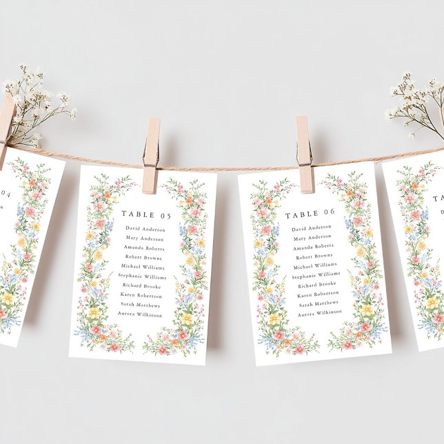 Weiche, Verzierte Frühlingschick-Sitzkarte Einladung (Soft Pastel Ornate Wildflower Spring Chic Wedding Seating Chart card)
