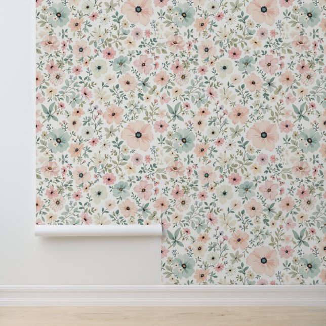 Weiche Vintage-Blumen-Wallpaper Tapete (Anwendung)