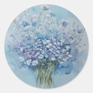 Weiche Wasserfarbe Anemone Cluster für hellblau Runder Aufkleber