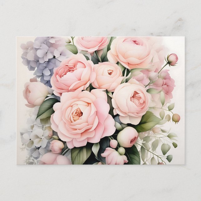 Weiche Wasserfarbe Bouquet mit Rose Peonys Postkarte (Vorderseite)