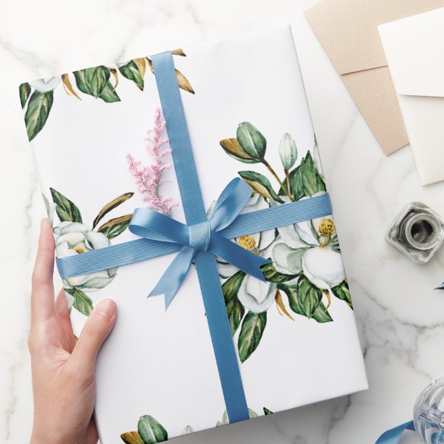 Weiche Wasserfarbe Magnolia Blaues Muster Geschenkpapier (Von Creator hochgeladen)
