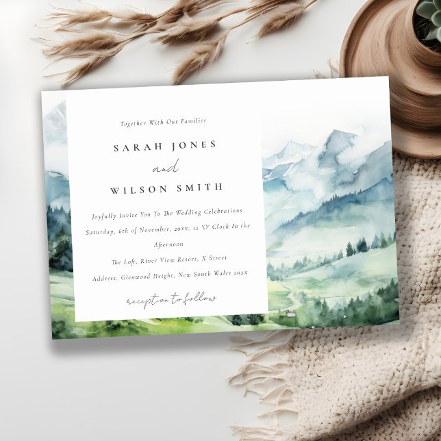 Weiche Wasserfarbe Schneeberg Landschaft Hochzeit Einladung (Von Creator hochgeladen)