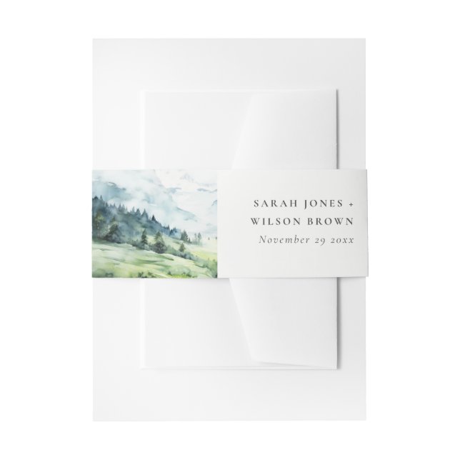 Weiche Wasserfarbe Schneeberg Landschaft Hochzeit Einladungsbanderole (Vorderseite Beispiel)