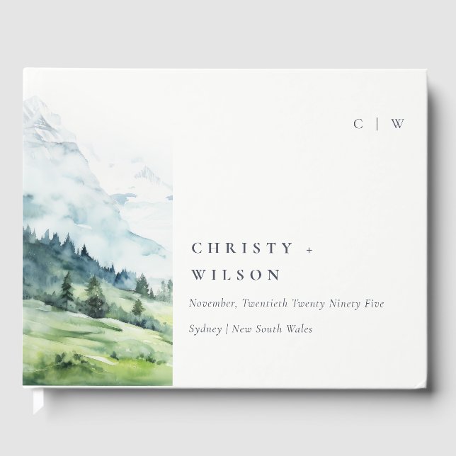 Weiche Wasserfarbe Schneeberg Landschaft Hochzeit Gästebuch (Vorderseite)