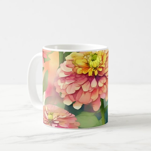 Weiche Wasserfarbe Zinnia Floral Kaffeetasse (Vorderseite Links)