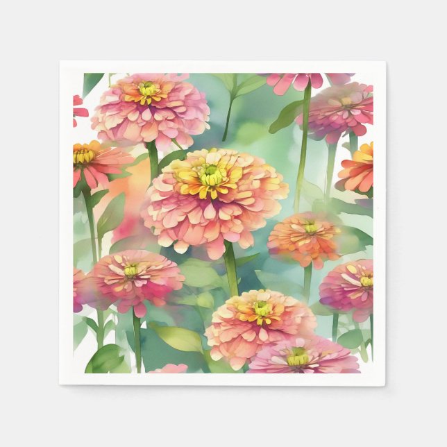 Weiche Wasserfarbe Zinnia Floral Serviette (Vorderseite)