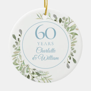 Weiche Wasserfarben-Blätter zum 60. Hochzeitstag Keramik Ornament
