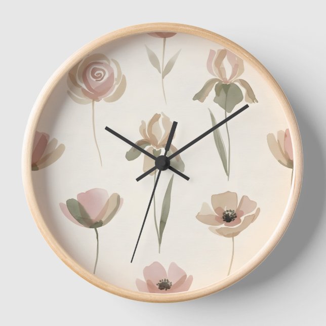 Weiche Wasserfarben-Blumen-Wanduhr Uhr (Vorderseite)