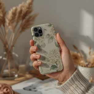 Weiche weiße Hortensien-Blumenmuster iPhone 15 Pro Hülle