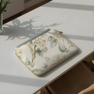 Weiche weiße Hortensien-Blumenmuster Laptopschutzhülle