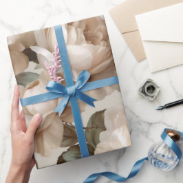 Weiche weiße Rose Beige Blumenmuster Geschenkpapier