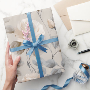 Weiche Weiße Rosen Beige Blumenmuster Geschenkpapier
