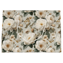Weiche Weiße Rosen Beige Blumenmuster Große Geschenktüte