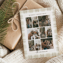 Weicher Beige-Gingham-Foto-Collage Feiertagskarte