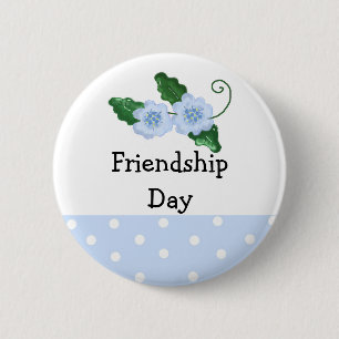 Weicher blauer Blumen Freundschaftstag Button
