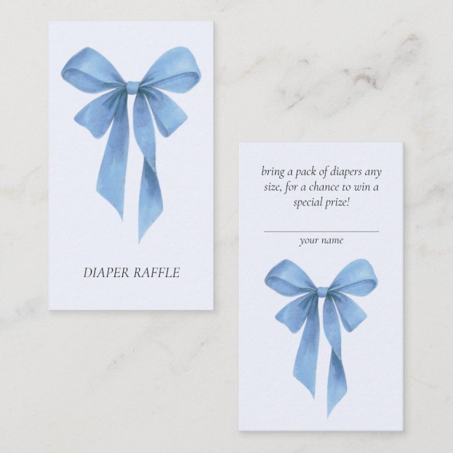 Weicher blauer Bogen Junge Baby Shower Windel-Raff Begleitkarte (Vorne/Hinten)