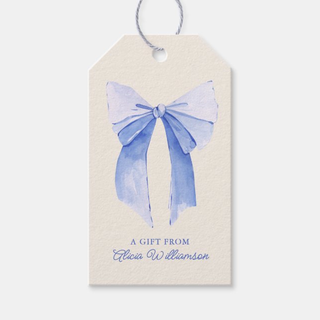 Weicher blauer Coquette-Bogen Personalisiertes Ges Geschenkanhänger (Vorderseite)