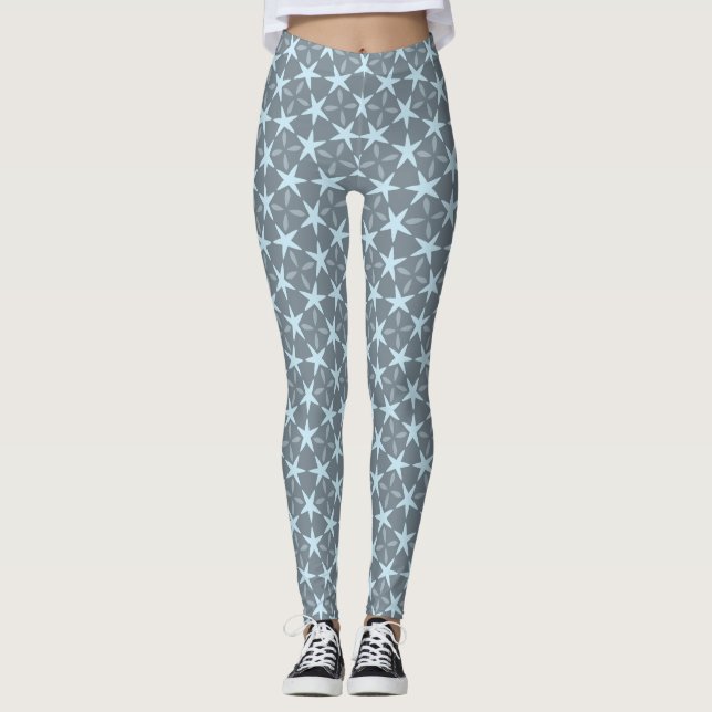 Weicher blauer Sternenexplosion auf Schiefergrau-M Leggings (Vorderseite)