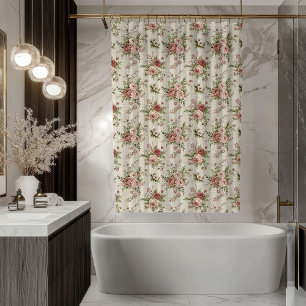 Weicher Blumenvorhang im vintage-inspirierten Shab Duschvorhang