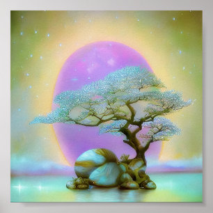 Weicher Bonsai und lila Mond Poster