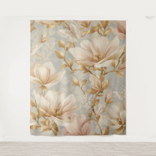 Weicher Magnolien-Schmetterling-Botanik-Muster Wandteppich