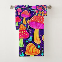 Weicher Nebel: Cartoon-Pilz-Patch Badhandtuch Set