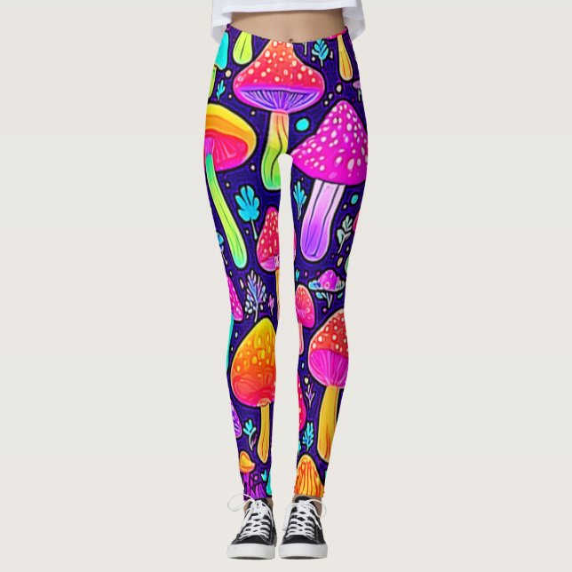 Weicher Nebel: Cartoon-Pilz-Patch Leggings (Vorderseite)