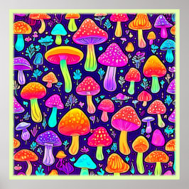 Weicher Nebel: Cartoon-Pilz-Patch Poster