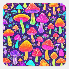 Weicher Nebel: Cartoon-Pilz-Patch Quadratischer Aufkleber