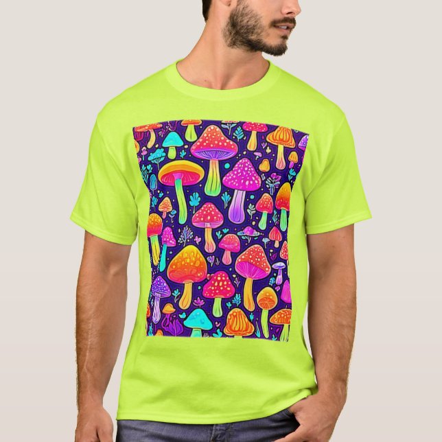 Weicher Nebel: Cartoon-Pilz-Patch T-Shirt (Vorderseite)