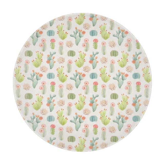 Weicher Pastellkaktus u. saftiges Muster Schneidebrett (Vorderseite)