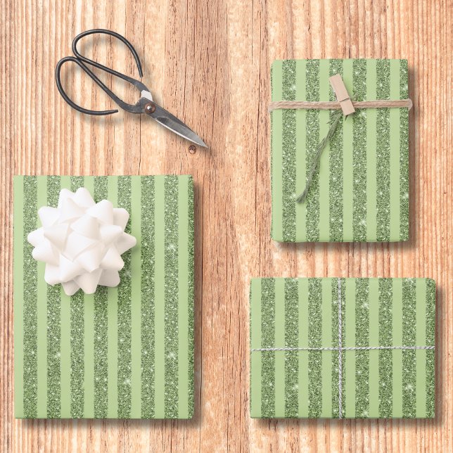 Weicher Pistazien-Glitter-Stil Minimal-Muster Geschenkpapier Set (Von Creator hochgeladen)