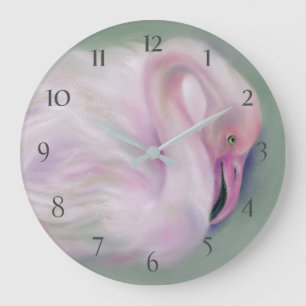 Weicher rosa Flamingo-Pastell Große Wanduhr
