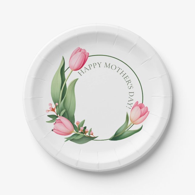 Weicher rosa Tulpen-Blumenkranz Muttertag Pappteller (Vorderseite)