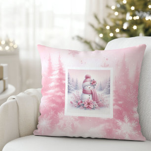 Weicher Rosa-Weihnachtswald-Schneemann-Kissen Kissen