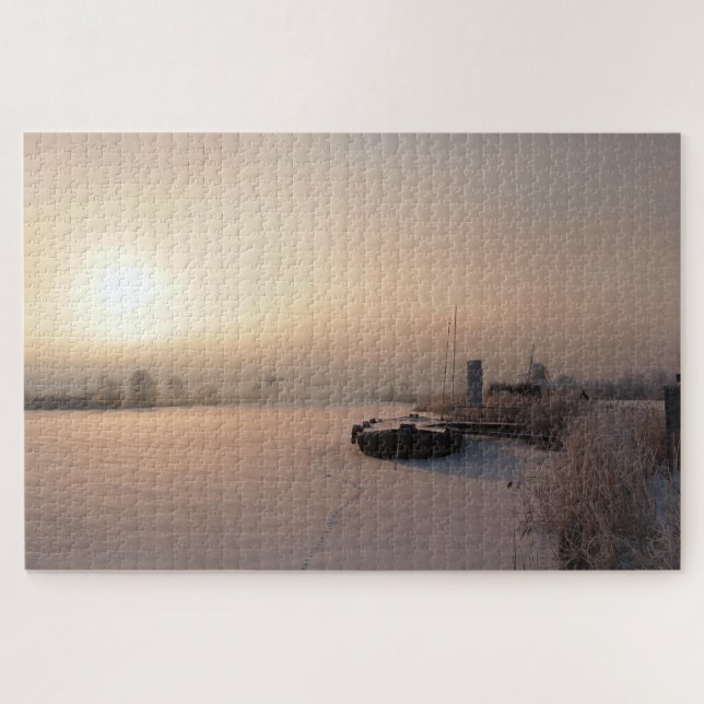Weicher Wintersonnenaufgang in den Niederlanden Puzzle (Horizontal)
