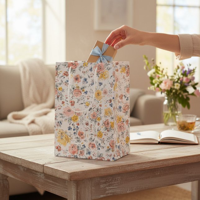 Weiches Aquarell-Blumen-Botanik-Muster Mittlere Geschenktüte (Von Creator hochgeladen)